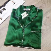 2021 new silk pajamas womens heavy weight 100% mulberry silk home service spring and autumn split two-piece set rhinestone edge