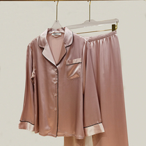 Star with the same silk long-sleeved pajamas female spring and autumn women 100%mulberry silk suit heavy suit home clothes solid color