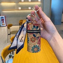 European and American retro paper wood grain lipstick bag round barrel summer exquisite grade silk scarf fashionable portable bag pendant