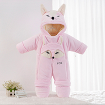 Baby winter thickened and velvet huddle new warm jumpsuit outer clothing cotton clothes men and women baby suit