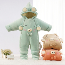 Baby winter thick one-piece clothes velvet newborns to keep warm outer clothes cotton clothes baby suits feet