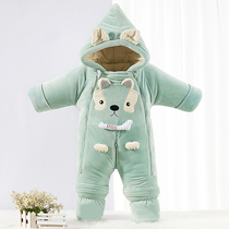 Baby winter thick velvet hug newborn warm jumpsuit
