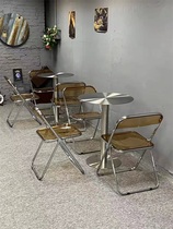 Industrial Wind Milk Tea Shop Café Round Table Transparent Stainless Steel Folding Chair Drink Shop Outside Swing Table And Chairs Outdoor Net Red