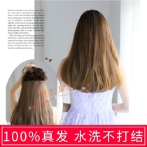 True hair piece 45 long one piece of natural straight hair thickened micro roll pear flower hot invisible wig hair hair clip