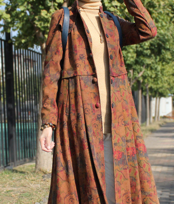 【一年春原创】重磅真丝绢纺香云纱中式风衣 女士长款外套 秋冬款