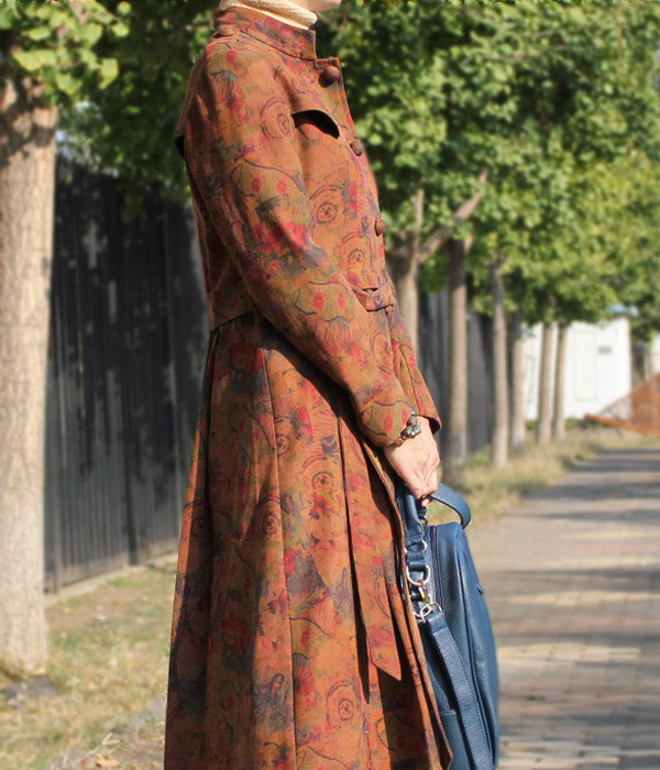 【一年春原创】重磅真丝绢纺香云纱中式风衣 女士长款外套 秋冬款