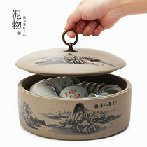 Coarse pottery ceramic tea wash with lid Large tea bowl Pen wash Puer tea leaf pot Tea cake warehouse Kung Fu tea set Tea ceremony accessories