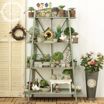 American country retro old wrought iron four-layer decorative rack Shop display decorative shelf large flower pot rack
