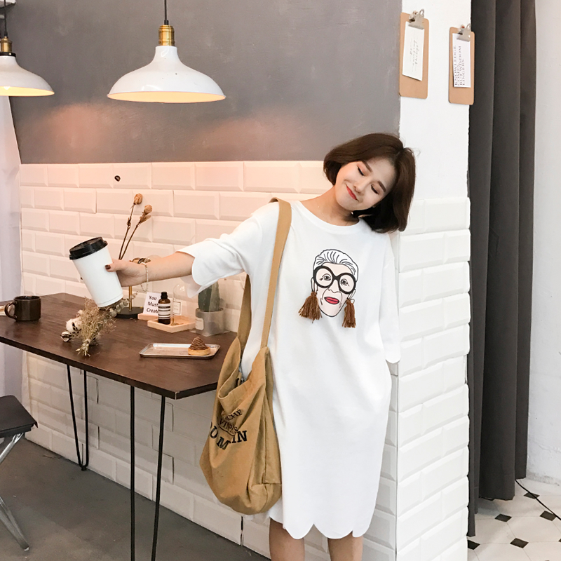 实拍2017新款韩版宽松娃娃头长t