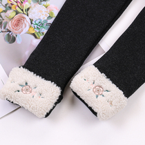 Girls bottom pants integrated suede 2021 autumn winter clothing new embroidered lamb wool warm children pants plus suede thickened