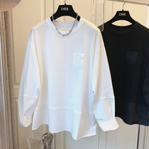 Design sense niche Korean loose casual round neck Joker mosaic shirt long sleeve T-shirt base shirt shirt 2021 ~