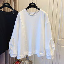 DHR design sense niche Japanese loose irregular stitching shirt fake two-piece pullover sweater top female 2021