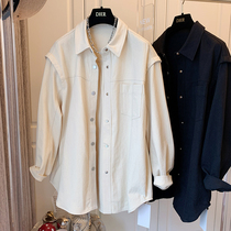 Design sense niche retro Joker Korean version of loose casual fake two washed denim shirt jacket womens medium length