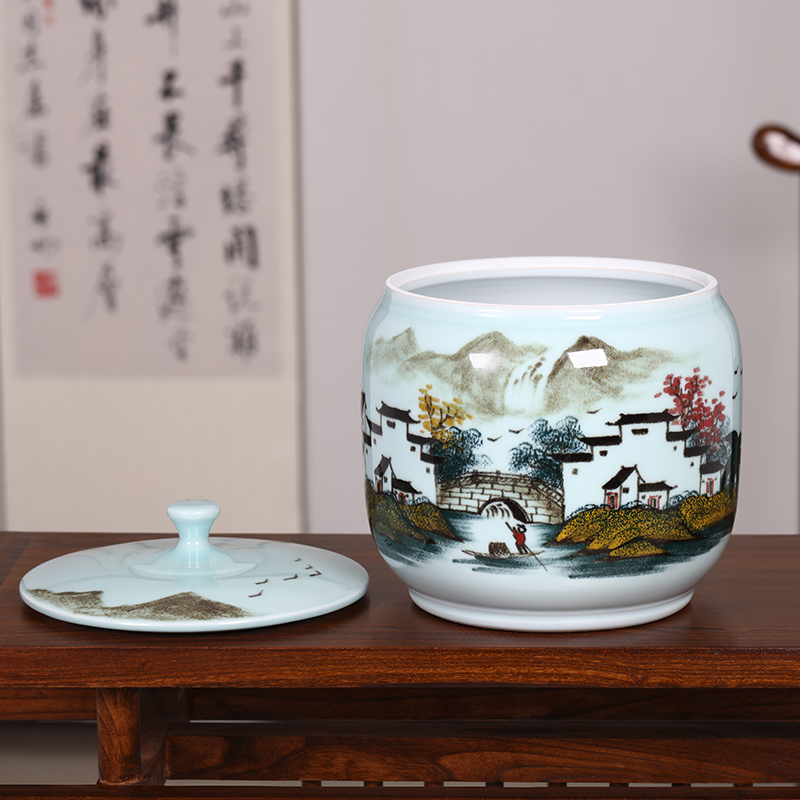 Retro hand - made scenery caddy fixings ceramic storage tank puer tea cake wake POTS sealed tank large household tea urn