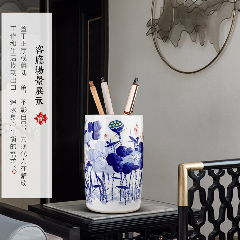 Put rice paper painting and calligraphy calligraphy and painting to receive tube scroll cylinder hand - made jingdezhen blue and white porcelain ceramic vases, furnishing articles of Chinese style