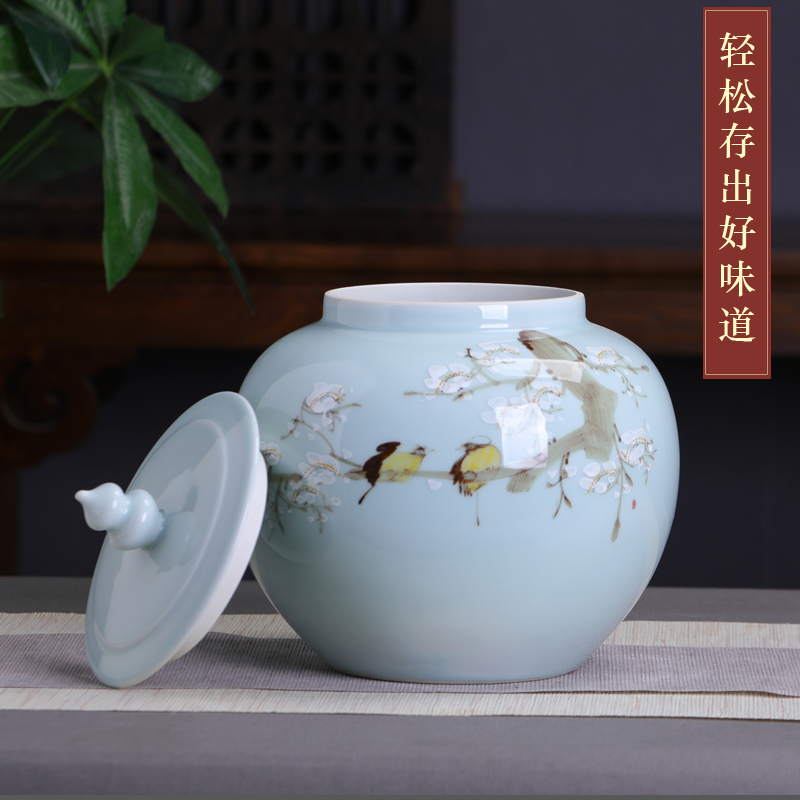 Jingdezhen hand - made name plum flower ceramic tea pot large seal pot 2 jins loose pu - erh tea storage POTS of household