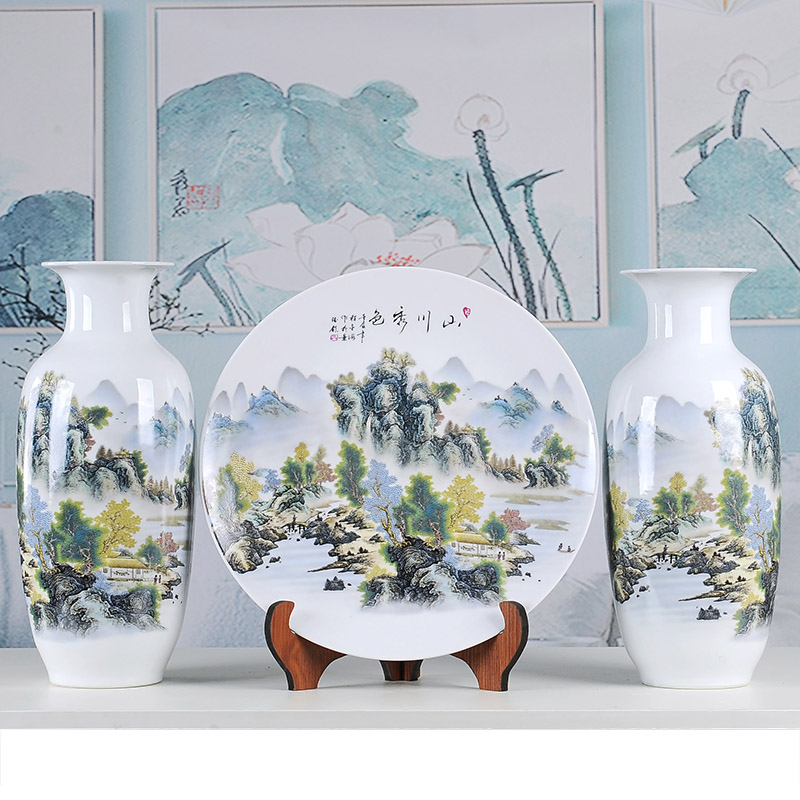 Large three suit household vase jingdezhen ceramic sitting room place simulation mesa of dried flower vase restoring ancient ways