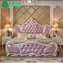 European-style bed Double bed Modern simple master bedroom princess bed 1 8 meters high box solid wood wedding bed carved luxury furniture