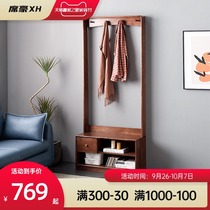 Xi Haoshi wooden shoe stool home door coat rack floor shoe stool hanging hanger one creative can sit shoe cabinet