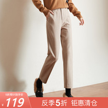 Sofisel casual striped casual wool pants womens autumn and winter straight tube 2020 new cigarette tube pants womens nine points are thin