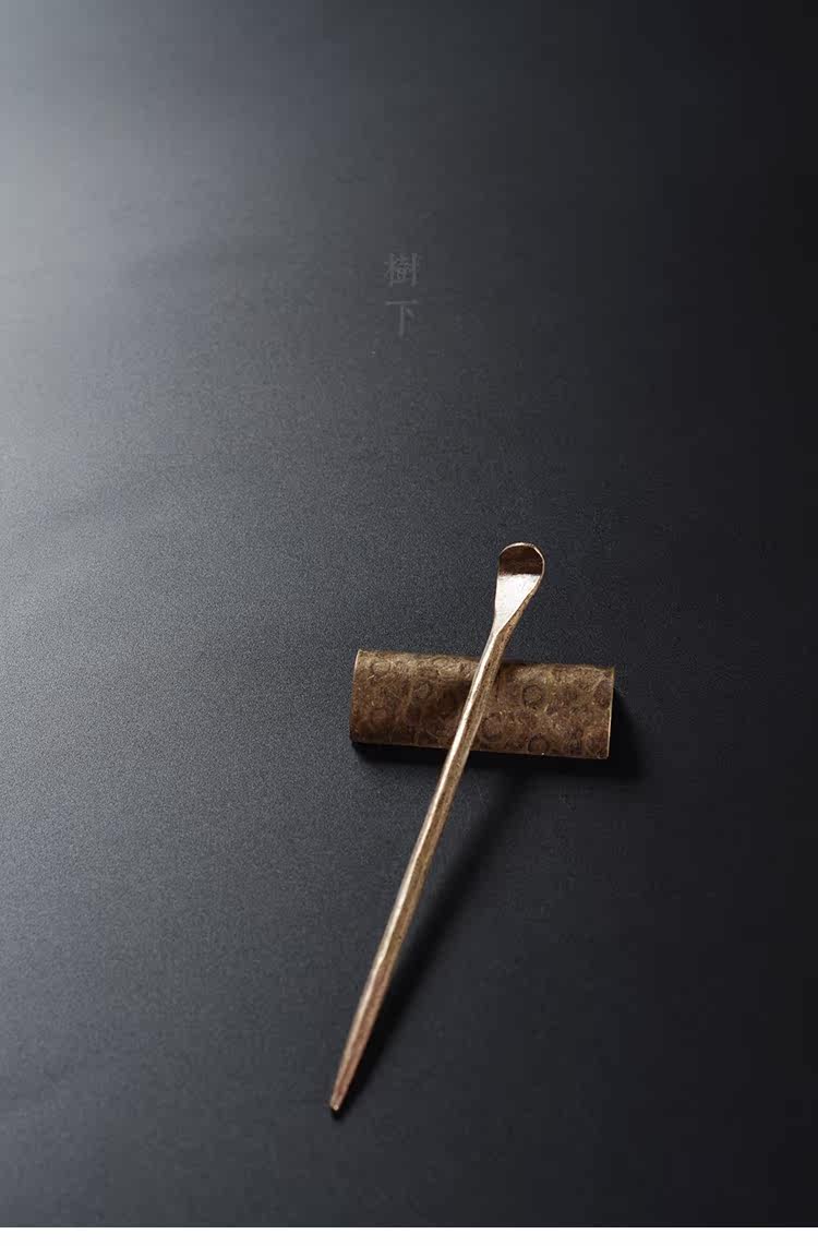 复古青铜茶则三件套茶匙叶脉纯铜茶则套装日式纯手工茶道茶具配件