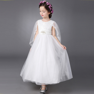 婚纱 儿童礼服公主裙 女童礼裙 婚纱秋冬 白色蓬蓬裙花童服婚纱演出服
