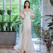Fish tail wedding dress 2021 new bride lace tailing light wedding dress simple light dress go out the main dress female