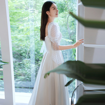 Satin wedding dress 2021 new bride temperament simple light travel Pat Light wedding dress small dress go out yarn