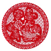 (Follu Shouxi Fortune) hollowed-out flocking cloth-cut paper window Fushword window applie with door sticking to the living room to decorate the gift