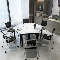 Mobile hexagonal student table triangle splicing table hexagonal discussion table free combination conference table group activities