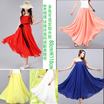 Custom new chiffon skirt pleated large skirt thin high waist beach seaside bohemian chiffon skirt