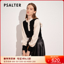 Psalm Women's 2021 Autumn New Retro Lotus Leaf Pleated Chiffon Bubble Sleeve Knitted Top