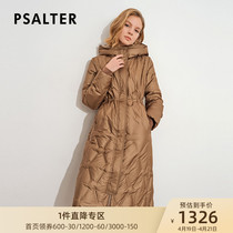 Poetic beauty dress 2021 Winter new medium long drawing rope to collect waist and cap white duck down down jacket