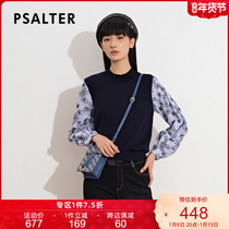 Psalm Women 2021 Autumn New Tibetan blue academic style stripe embroidery fake two-piece sweater