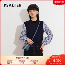 Psalm Women's Wear 2021 Autumn New Tibetan Blue Academy Style Stripe Embroidered False Two-piece Wool Knitted Shirt