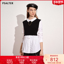 Psalm Women 2021 autumn new fashion V collar shirt knitted fake two womens top