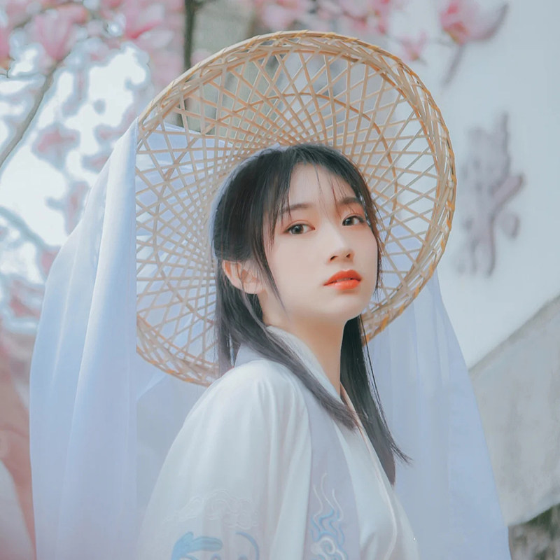 古装汉服斗笠帽古风超仙流苏面纱女影楼摄影拍照道具侠客草帽带纱