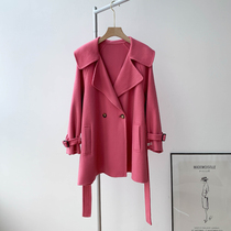 Bathrobe style double-sided woolen coat womens mid-length waist and thin 100% wool woolen coat sweet little woman