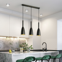 All copper chandelier Nordic simple modern living room personality art three-head led dining room stair line bar chandelier