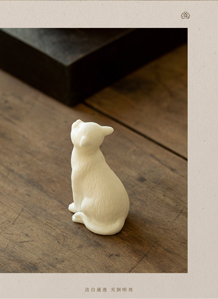创意德化白瓷精品手工陶瓷小摆件可爱动物小猫咪桌面装饰品摆设