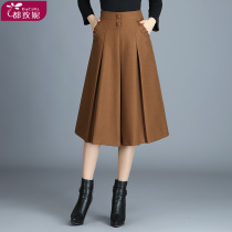 Khaki hairy a skirt skirt skirt autumn and winter womens winter dress with overcoat skirt long skirt A- line dress pleats