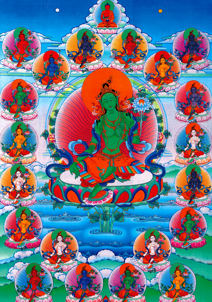 8m/清宫御用锦缎精品画像/b款绿度母二十一/21度母唐卡 obuy全买网