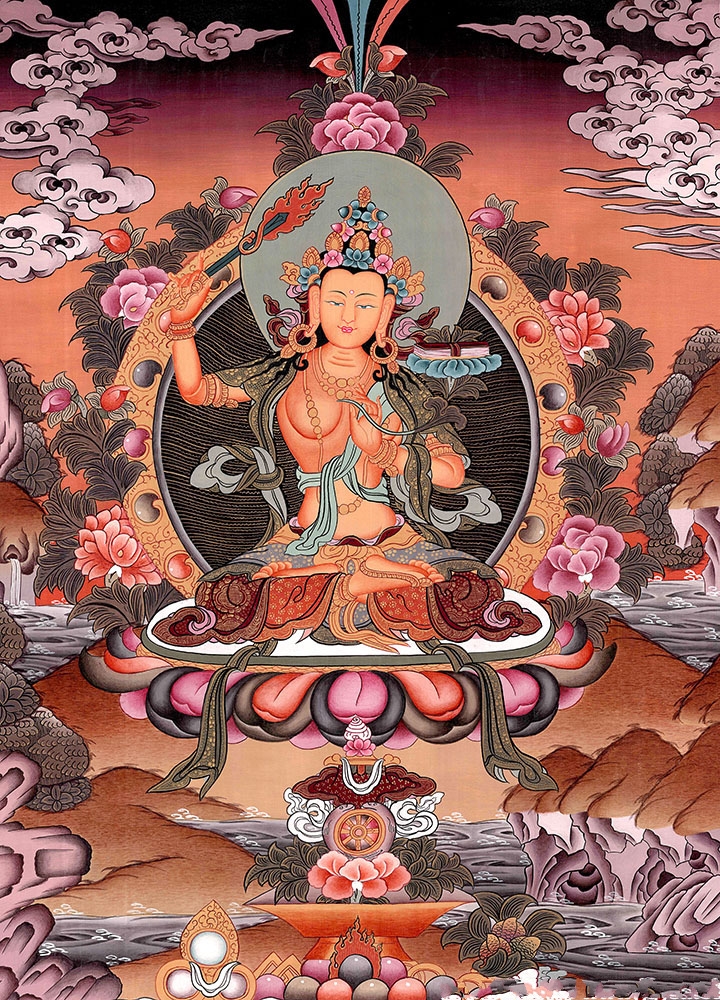 订做3m长精品/清御用锦缎寺庙专供/助学业考运b型文殊菩萨唐卡