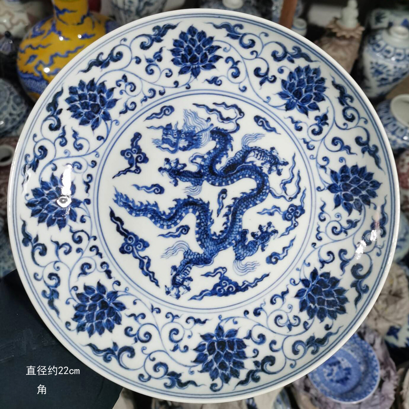 景德镇手绘青花龙凤纹22-40CM装饰瓷器瓷盘宣德龙凤呈祥装饰瓷盘
