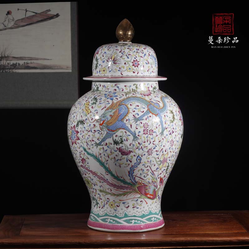 Jingdezhen general color dragon in extremely good fortune general pot 55 high blue and white longfeng grain color POTS that occupy the home