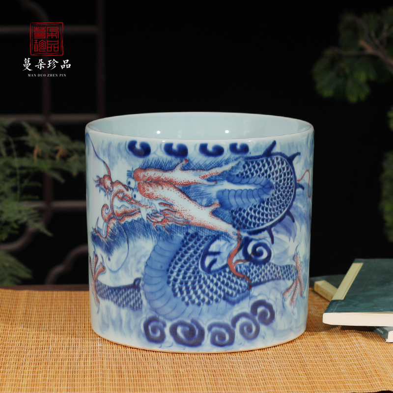 Blue and white porcelain dragon pattern censer temple temple statues furnishing articles present dragon WenXiangLu jingdezhen porcelain art