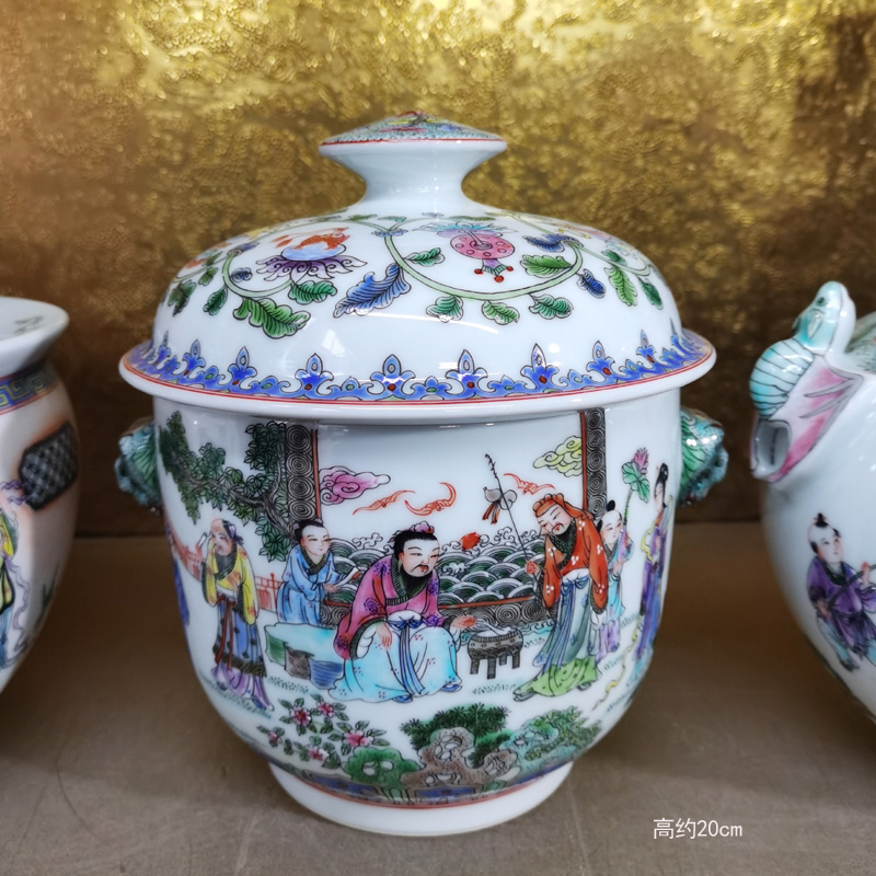 High - grade blue and white porcelain jar of hand - made of fine ceramic porcelain cover pot of green food seal pot decorative POTS