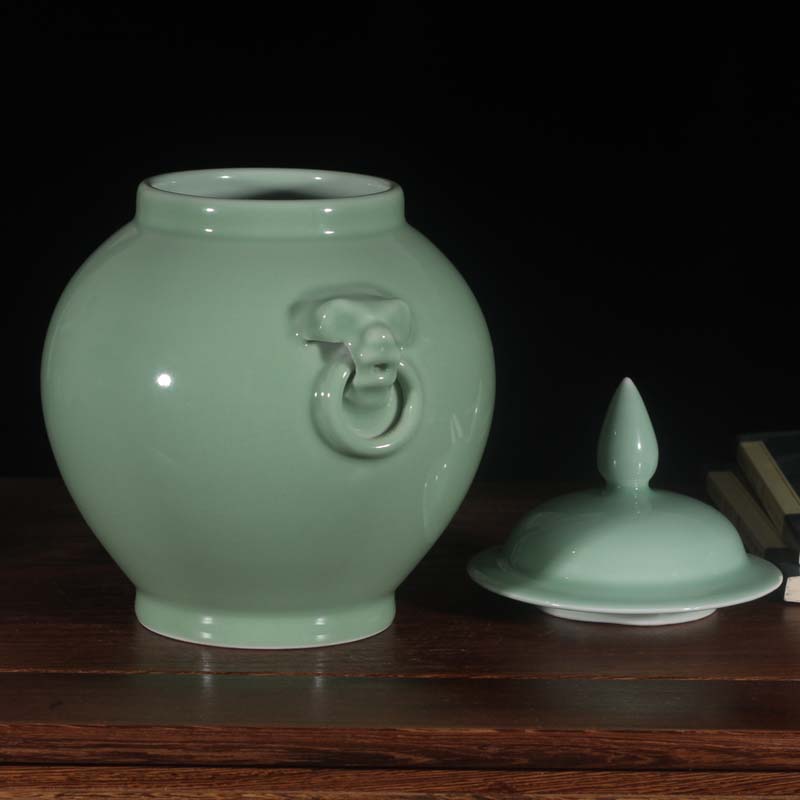 Boutique caddy fixings rich ancient frame decorous adornment celadon green cover eight as cans of Chinese classical furniture furnishing articles