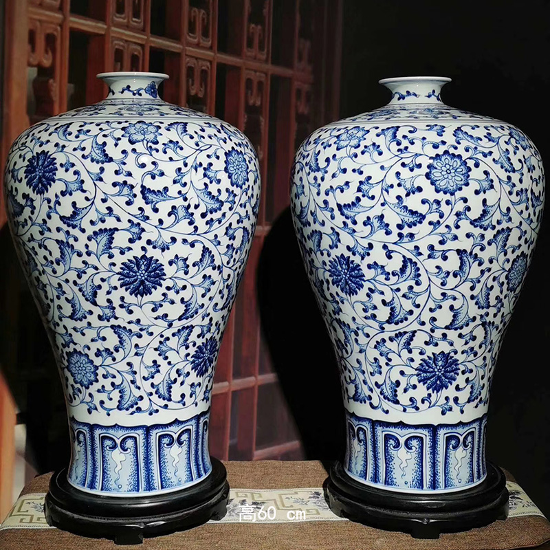 Jingdezhen hand - made bound lotus flower 60 cm MGM mei bottle bottles of atmospheric air company to decorate display vase