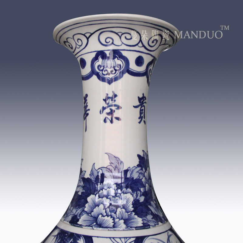 Jingdezhen blue and white high key-2 luxury of large vase hand - made of hand - made all blue and white flowers and birds hall display vase